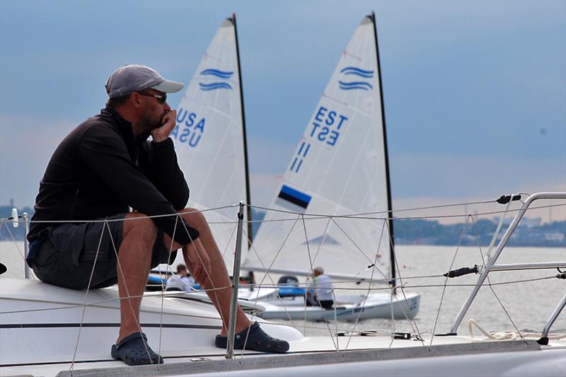 No wind on day 4 of the 2013 Finn Gold Cup photo copyright Robert Deaves taken at Kalev Yacht Club and featuring the Finn class