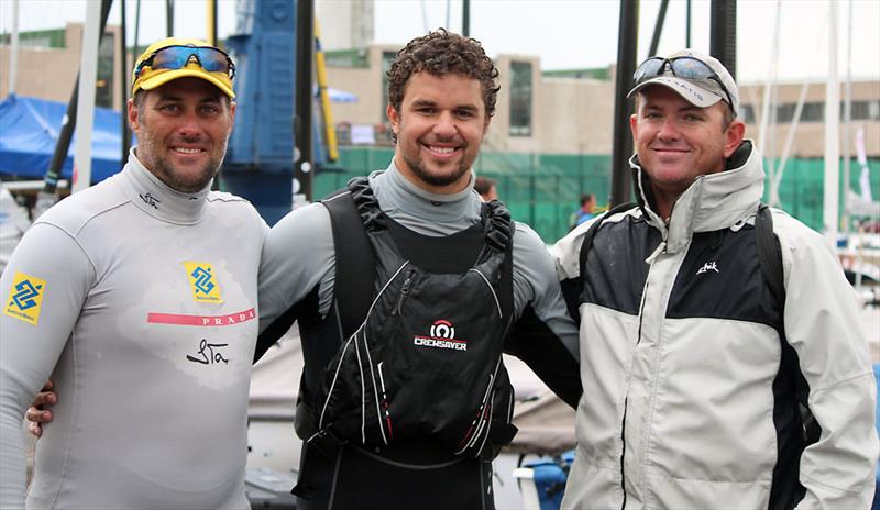 (l to r) Bruno Prada, Jorge Zarif & Rafa Trujillo at the Finn Gold Cup photo copyright Robert Deaves taken at Kalev Yacht Club and featuring the Finn class