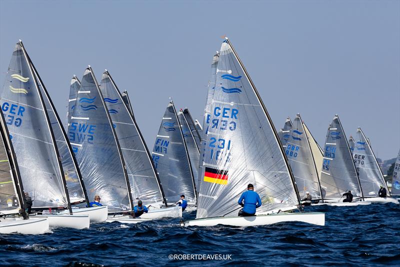 Start of race 6 on day 4 of the 2024 Finn Gold Cup photo copyright Robert Deaves / www.robertdeaves.uk taken at Sailing Aarhus and featuring the Finn class