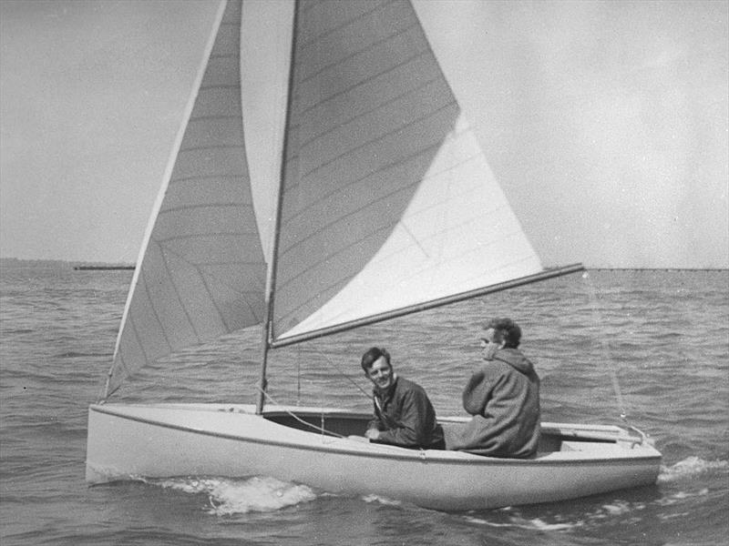 Charles Currey crewing for designer Uffa Fox on the first ever test sail of a Firefly (it didn't last long – the mast fell down)! Charles would spend the winter sailing the boat singlehanded, wearing nothing more nautical than a duffel coat photo copyright PPL / Charles Currey Archive taken at  and featuring the Firefly class