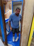 Hull #9 - Luke prepping master shower