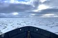 The research vessel Norseman II pushes carefully through the ice, maneuvering for open water