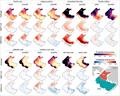 Maps of hindcasted (1995-2015) summer ensemble mean probability of occurrence during the summer from 1995-2015 and end of the century (2080-2089) under two different climate scenarios (SSP 1-2.6 and SSP 5-8.5) for the eastern Bering Sea shelf region