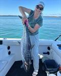 Tanya had a serious workout subduing this large spaniard Wednesday morning. Great Fish Tanya. Drop in for a Fisho's cap on us