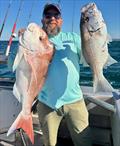 Steve Bennett caught the biggest snapper in the Rainbow comp (6.42kg cleaned) and caught some beaut pearlies too