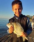 Young Kingy Ridgeway is a master bream fisho in the making. He regularly catches big bream shore-based such as this one