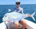 Saltwater Playground charter clients get to catch some spectacular sports fish. Few more photogenic than big diamond trevally like this one