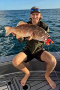 Lochie caught a couple of bay trout on the new coral trout-coloured Samaki Live Shrimp