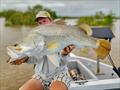 Flats fishing for barra is a great option over bigger tides such as those of the recent full moon. Joe with yet another quality fish