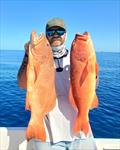 Nathan pulled this brace of bar cheeks from a rare piece of sharkless ground in the northern bay