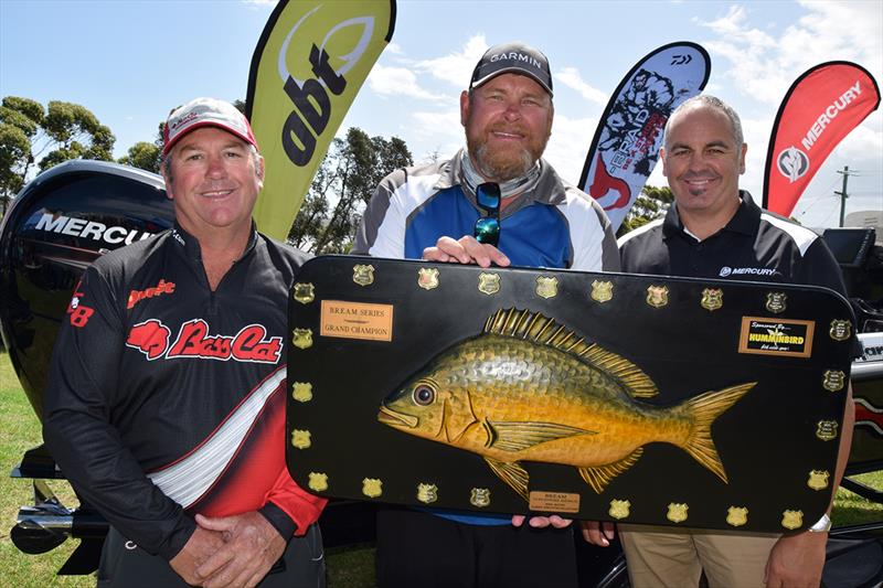 The happy winner - Jason Mayberry with Mercury's Andrew Small (right) and Bass Cat Australia's Craig Simmons- ABT Costa BREAM Series Grand Final photo copyright Mercury Marine taken at  and featuring the Fishing boat class