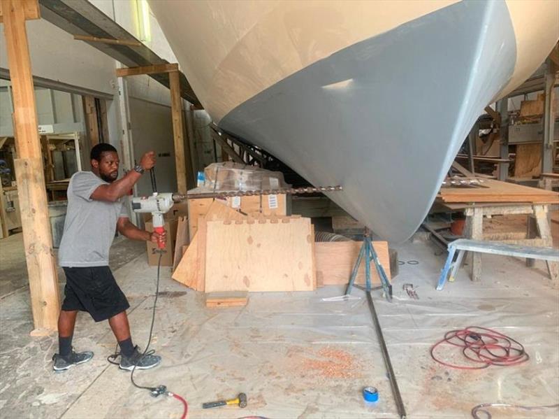 Pilot bore for Hull #7 bow thruster photo copyright Michael Rybovich & Sons taken at  and featuring the Fishing boat class