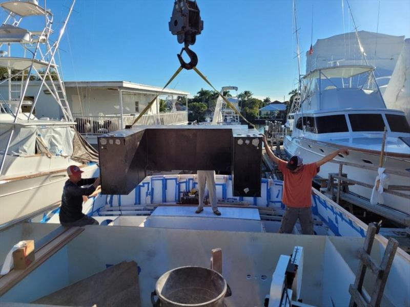 Aft fuel tank installation Hull #7-Craig and Flipper photo copyright Michael Rybovich & Sons taken at  and featuring the Fishing boat class
