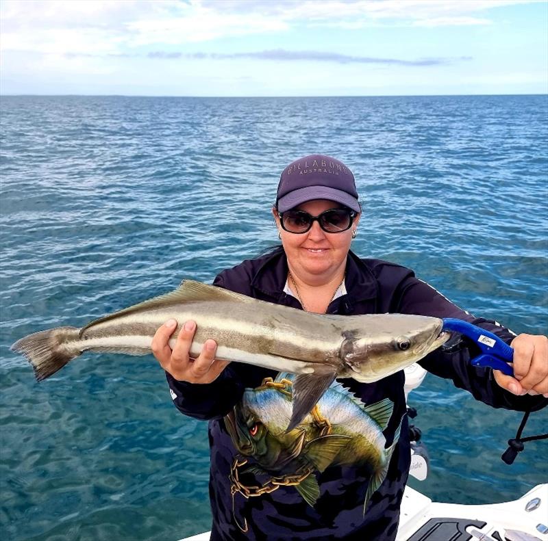 Mandy with a cobia from a recent trip photo copyright Fisho's Tackle World taken at  and featuring the Fishing boat class