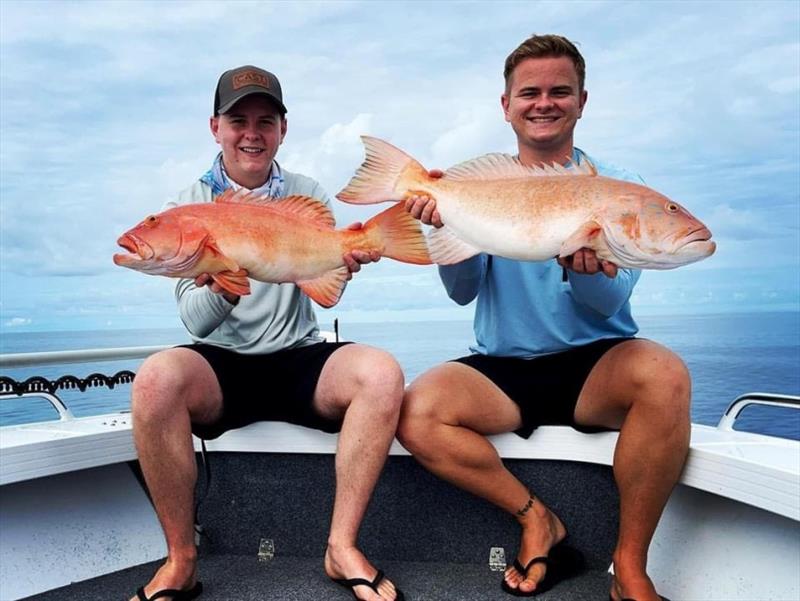 Ben and Jamie with a double hookup from a successful drift - photo © Fisho's Tackle World