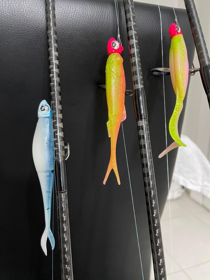 Some of the standout snapper plastics this season. (Left) Daiwa Bait Junkies Jerkshad (Centre) Molix RT Fork Flex and (Right) Zman 5` Curly Tail Streakz photo copyright Fisho's Tackle World taken at  and featuring the Fishing boat class