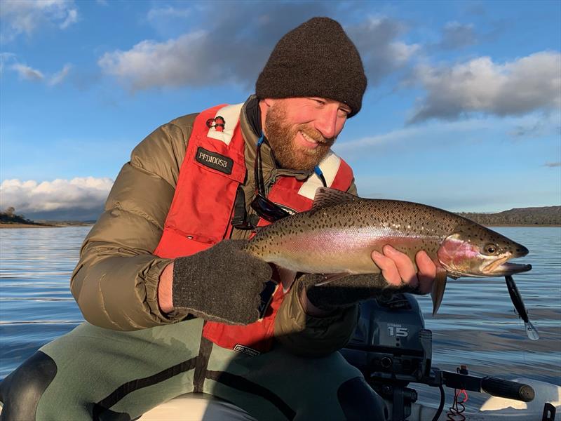A very photogenic Great Lake rainbow caught by Joe Mangen last weekend. It was caught on a Hawk Sniper Brown Trout lure. photo copyright Spot On Fishing Hobart taken at  and featuring the Fishing boat class