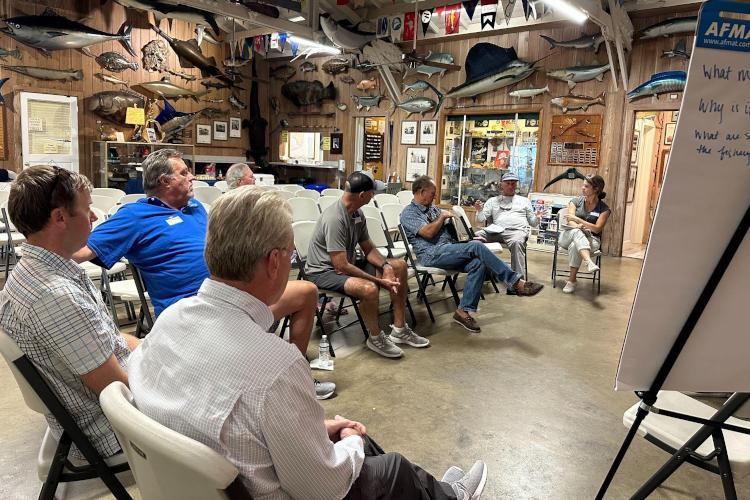 NOAA and SAFMC scientists listen as local fishermen discuss their preferences for the dolphinfish fishery at the West Palm Beach Fishing Club on October 4, 2022 - photo © NOAA Fisheries/ Suzana Blake