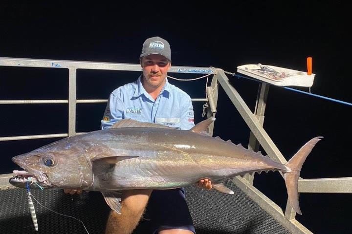 Kealen from Big Cat Reality Charters with a nice dogtooth tuna caught on a jig photo copyright Fisho's Tackle World taken at  and featuring the Fishing boat class