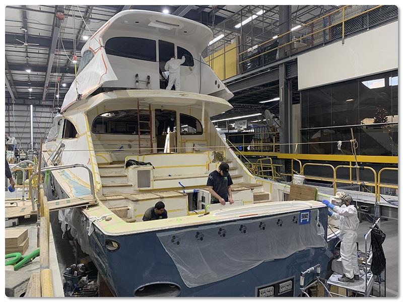 The enclosed bridge will be secured to the deckhouse with through bolts and urethane adhesive bonding - photo © Viking Yachts