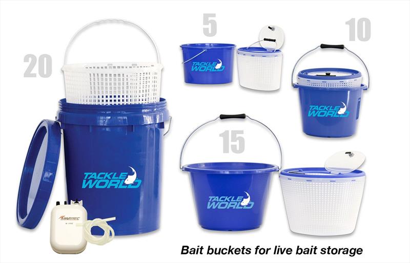 Bait buckets for live bait storage photo copyright Fisho's Tackle World taken at  and featuring the Fishing boat class