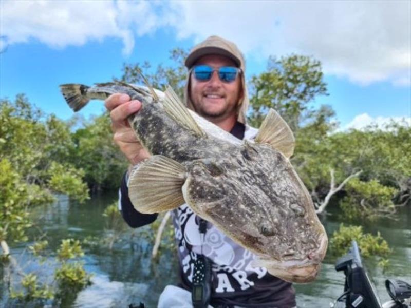 Staff member Jacko with a nice island lizard, easily fooled with a hopped soft plastic photo copyright Fisho's Tackle World taken at  and featuring the Fishing boat class