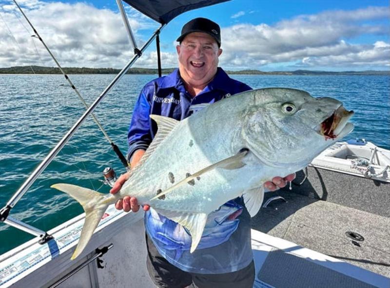 Jeff Hirning with a solid lump of a golden trevally caught whilst out in the bay photo copyright Fisho's Tackle World taken at  and featuring the Fishing boat class