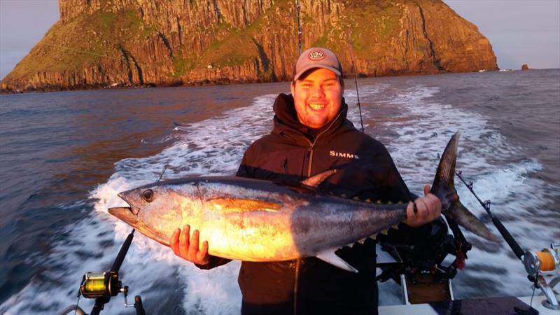 Sav with an early morning Tasman blue - photo © Spot On Fishing Hobart