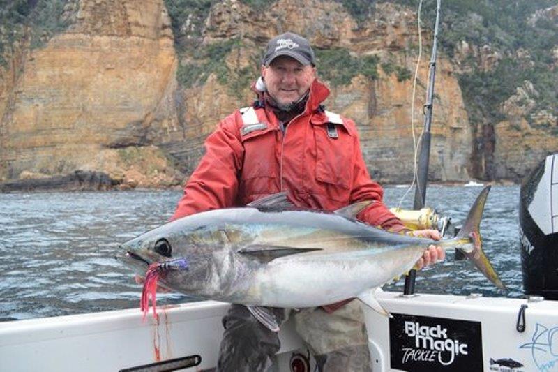 Alan Williams with an approx. 25kg SBT caught in Munroes on the BMT Flea XT Psycho Kriller skirt - photo © Spot On Fishing Hobart