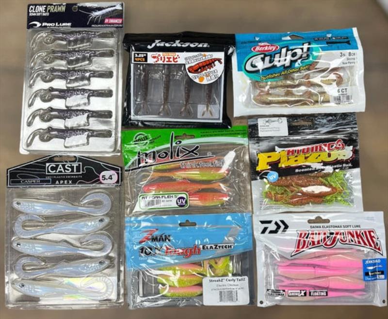 Just a small selection of proven snapper catchers from our huge range of soft plastics. Use these inshore and save the larger jerkshads and so on for out wider photo copyright Fisho's Tackle World taken at  and featuring the Fishing boat class