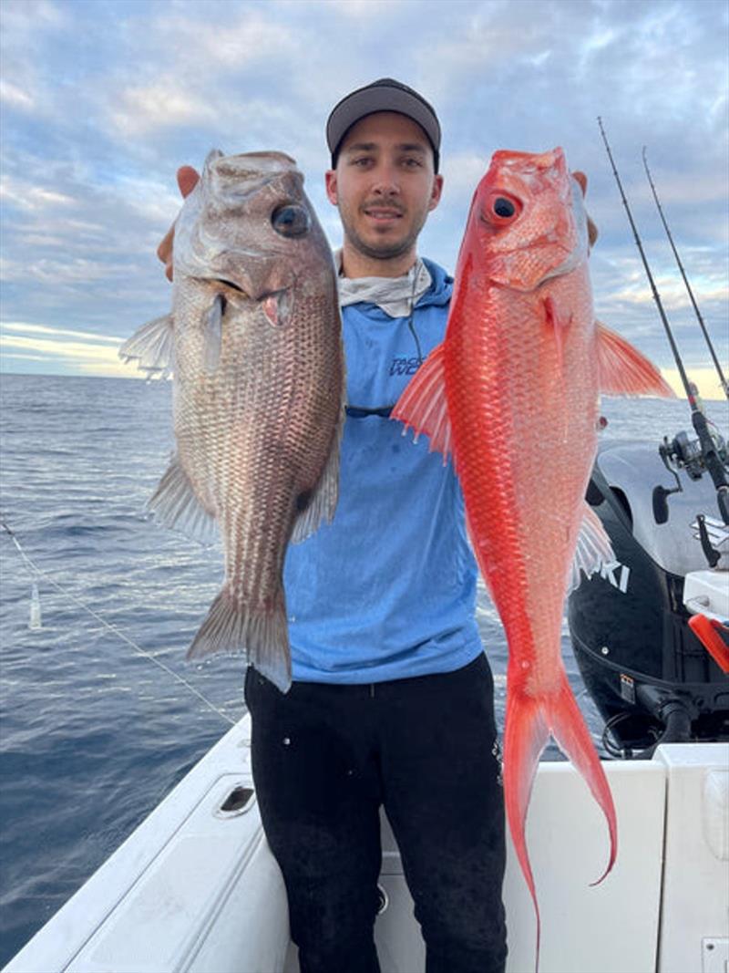 Dane with a double-header of pearlie and flamie from 200 metres - photo © Fisho's Tackle World