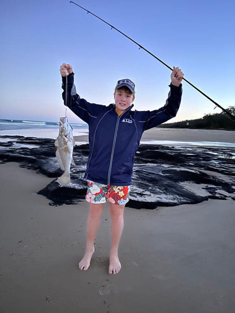 Sam again, with an undersized soapy jewfish from Fraser Island. Bigger jewies will be worth pursuing next full moon - photo © Fisho's Tackle World