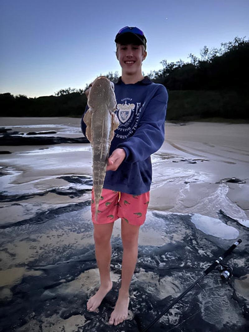 Ed Chandler scored a lovely Fraser Island flatty from a rocky outcrop on the surf beach - photo © Fisho's Tackle World