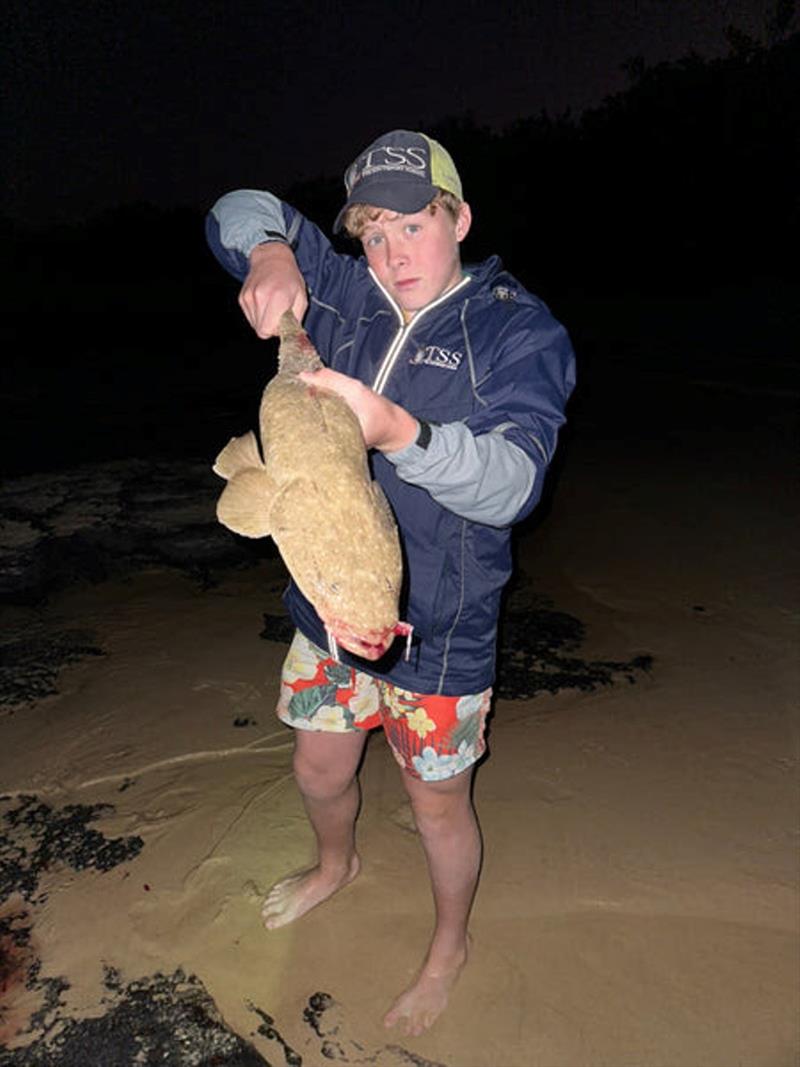 Sam Chandler with the best flatty of their Fraser trip. It took a pilly in a berley trail of pilly pieces and was chocka-block full of berley - photo © Fisho's Tackle World