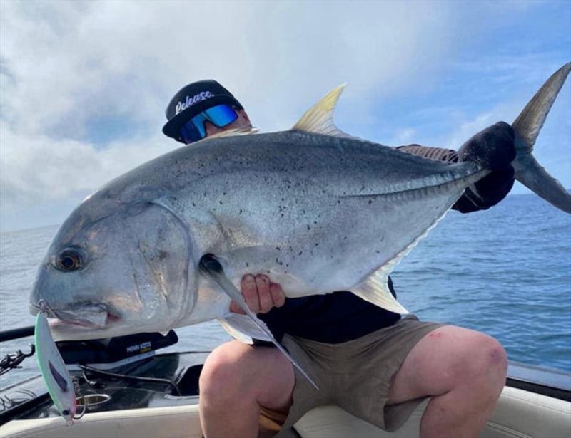 An Oceans Legacy Keeling Lure tempted this ripper of a GT for Lochie - photo © Fisho's Tackle World