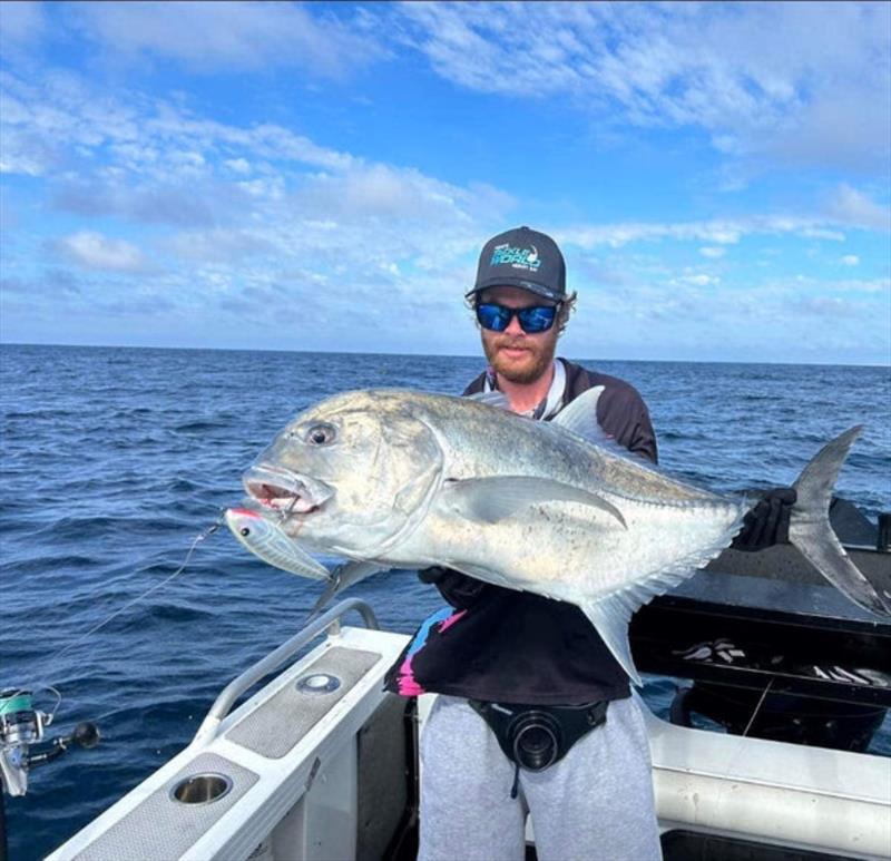 Kyle also scored this GT on a 190mm Nashy's stickbait offshore last week - photo © Fisho's Tackle World