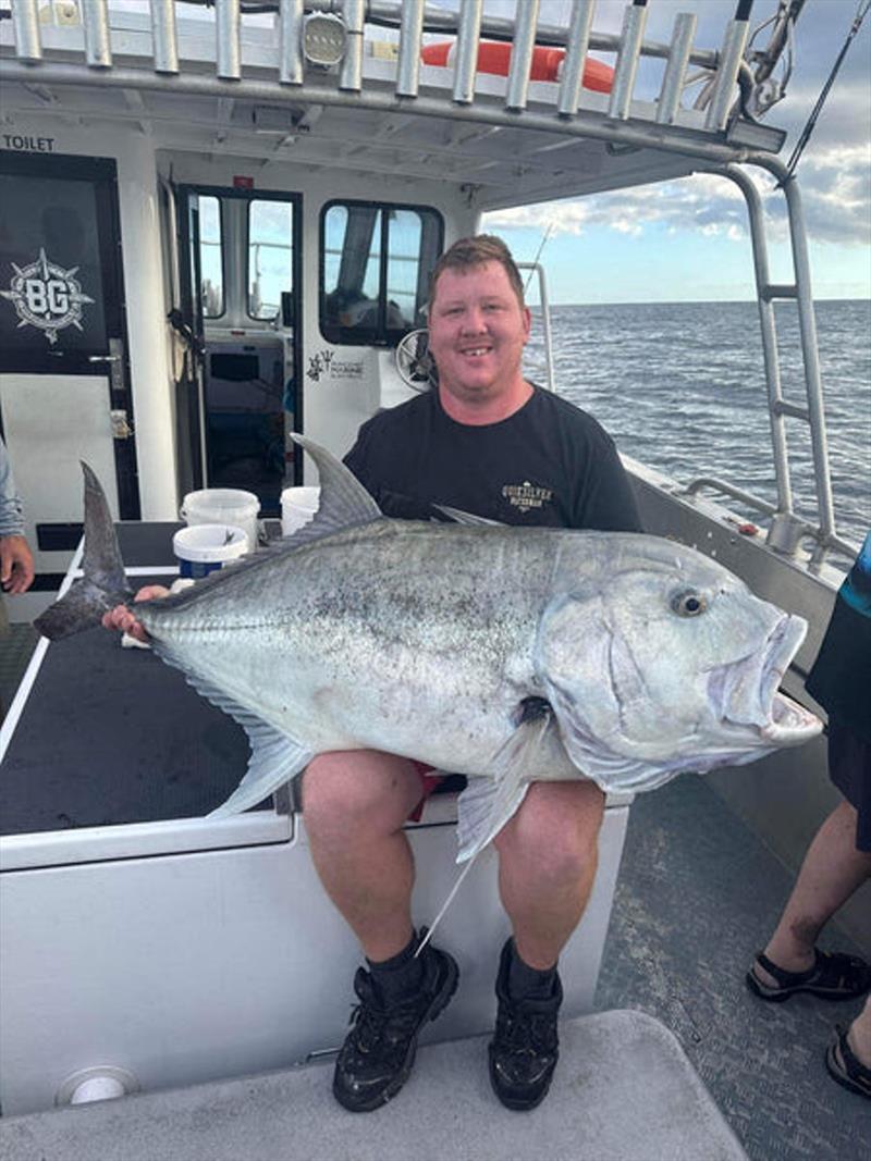 A mammoth GT caught on board Double Island Point Fishing Charters recently. Struth. That would knock the wind out of you - photo © Fisho's Tackle World