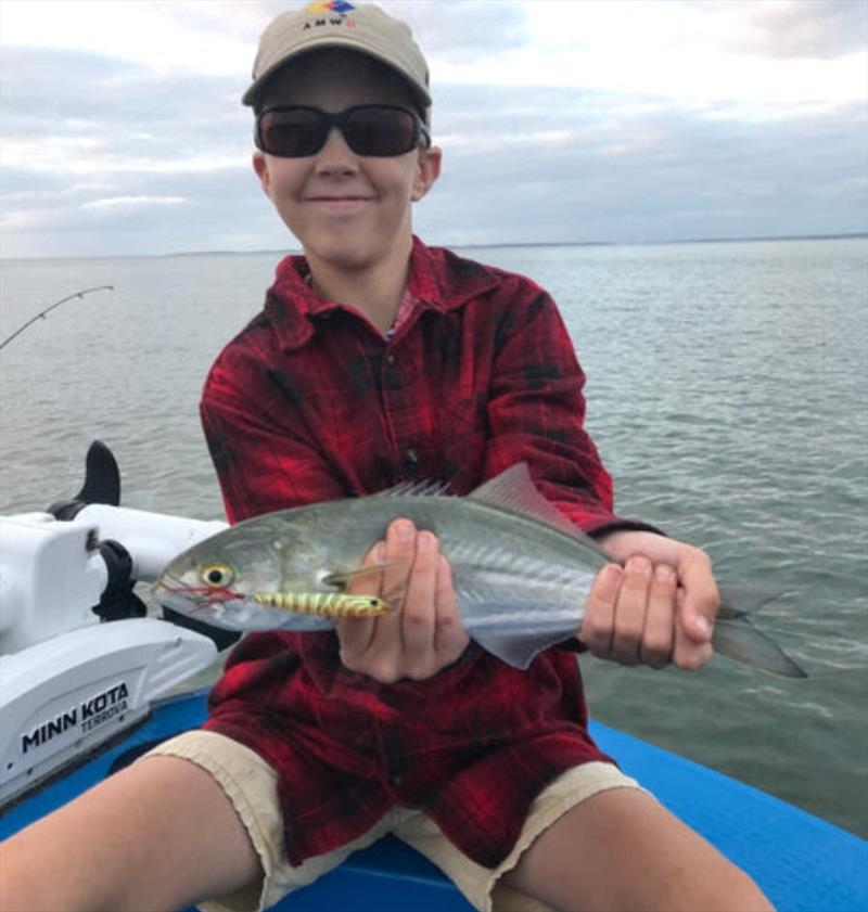 Young Kallum was chuffed with this nice chopper tailor on topwater - photo © Fisho's Tackle World