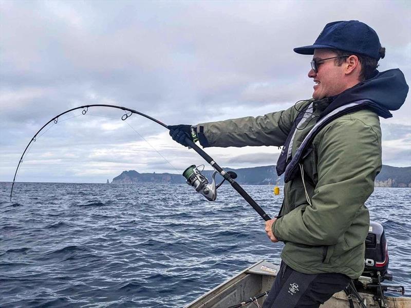 Sal Bartley hooked up - photo © Spot On Fishing Hobart