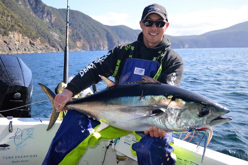 Jonah Yick with a nice blue from a recent trip to Tasman. The fish ranged for 15-30kg. The Black Magic Tackle Dr Evil Flea XT was the standout - photo © Spot On Fishing Hobart