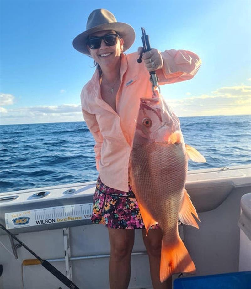 Shelley held her own amongst the boys in the family, scoring this tasty scarlet amongst other treats from the reef - photo © Fisho's Tackle World