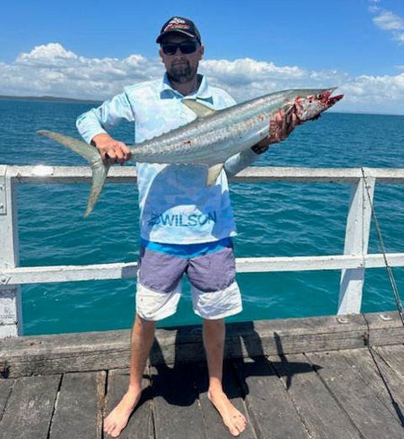 A run of broad-barred mackerel at Urangan Pier gets the local pier regulars excited. The big GT's can't be far off - photo © Fisho's Tackle World