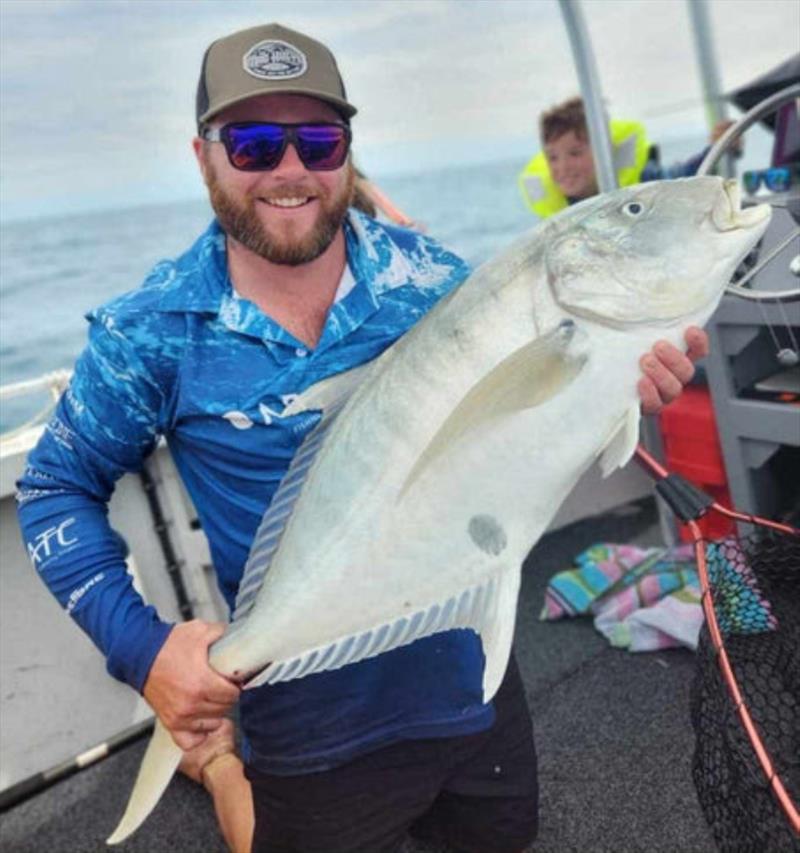 Codie Wilkins was chuffed with this Hervey Bay golden trevally. Look for them over reefs up the island or out in the bay - photo © Fisho's Tackle World