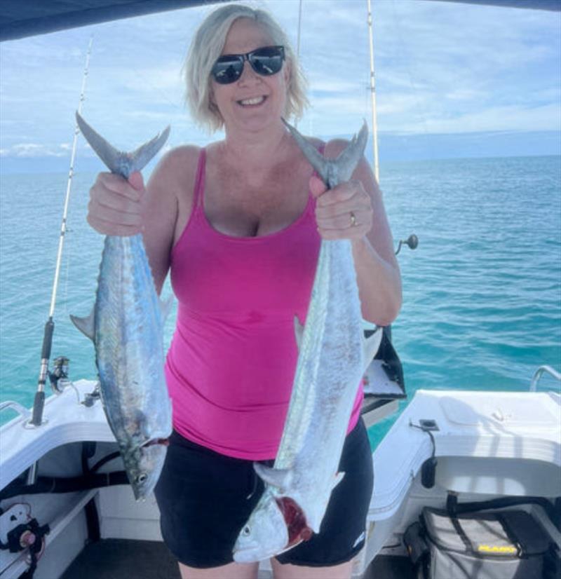 Jeff Hirning's other half was happy to get amongst the school mackerel recently - photo © Fisho's Tackle World