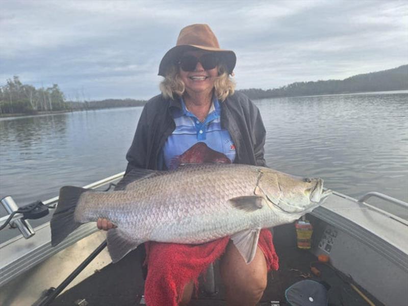 HBAFC members have been having fun trolling for Mondy's barra. Marg was pleased as punch with this model - photo © Fisho's Tackle World