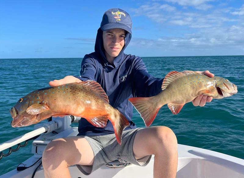 Riley Wilson snared a couple of legal trout flicking Samaki Live Shrimps recently. He was actually happier than he looks - photo © Fisho's Tackle World