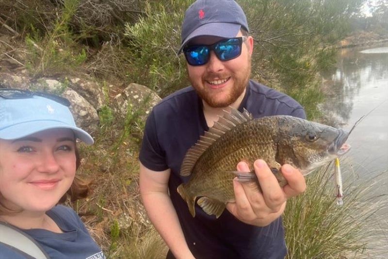 The bream above were caught by polaroiding big schools tailing and cruising, throughout the in the Little Swamport River. All the fish were 25-35cm in the school, tossing small hard body minnows worked a treat. In the picture is Angus and Bella  - photo © Spot On Fishing Hobart