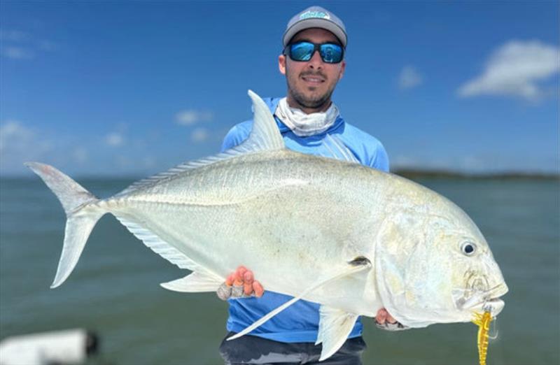 The new Chartreuse Ginger Squid UV coloured Samaki Live Shrimp is a killer colour that will catch reef fish and estuarine species - and GTs too it seems - photo © Fisho's Tackle World