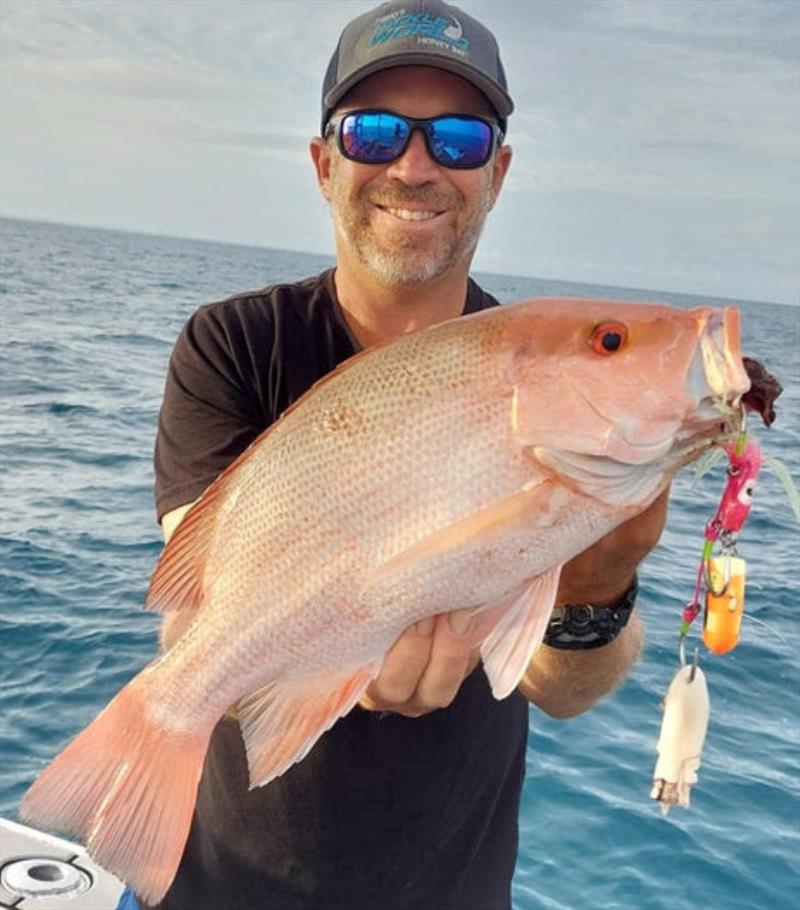 Tim Litzow used a Vexed Bottom Meat Deluxe spiced with squid to trick this fine scarlet - photo © Fisho's Tackle World