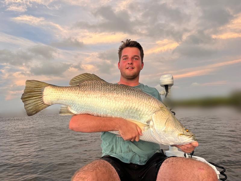 Ethan spent a day out with staff member Scotty, and picked up this solid barra - photo © Fisho's Tackle World